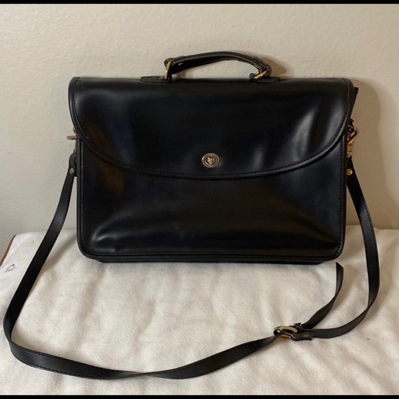Vintage Coach Black Leather Briefcase - EUC - Picture 1 of 9